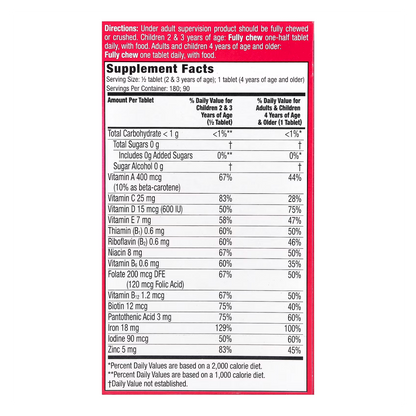 Flintstonmultivitamínico Infantil Con Hierro 90 Masticables Frutas
