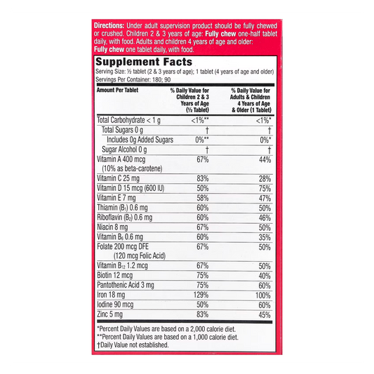 Flintstonmultivitamínico Infantil Con Hierro 90 Masticables Frutas