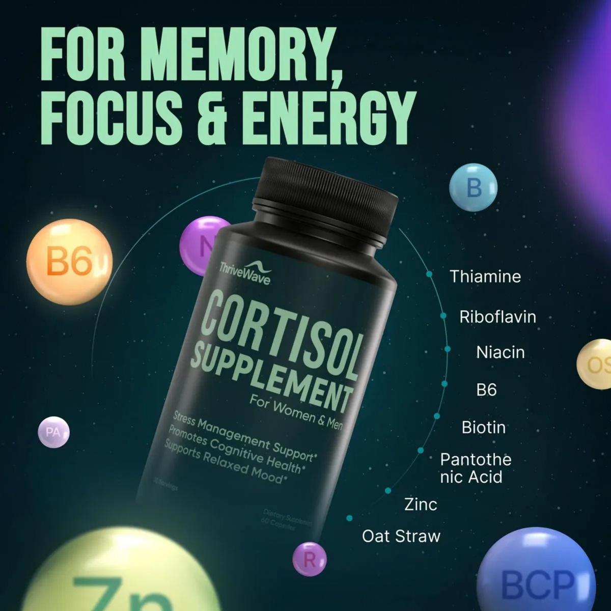 Suplemento De Cortisol Para Ansiedad Y Estrés 60 Capsulas Sin Sabor