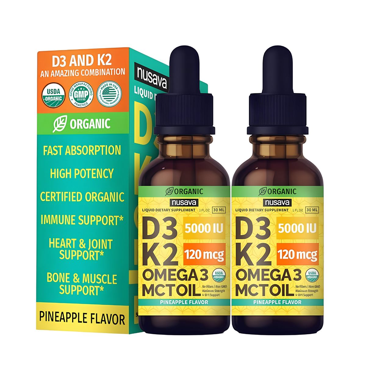 Suplemento Vitamina D-3 Y K-2 Omega 3 Mct Piña 60 Porciones Sin Sabor