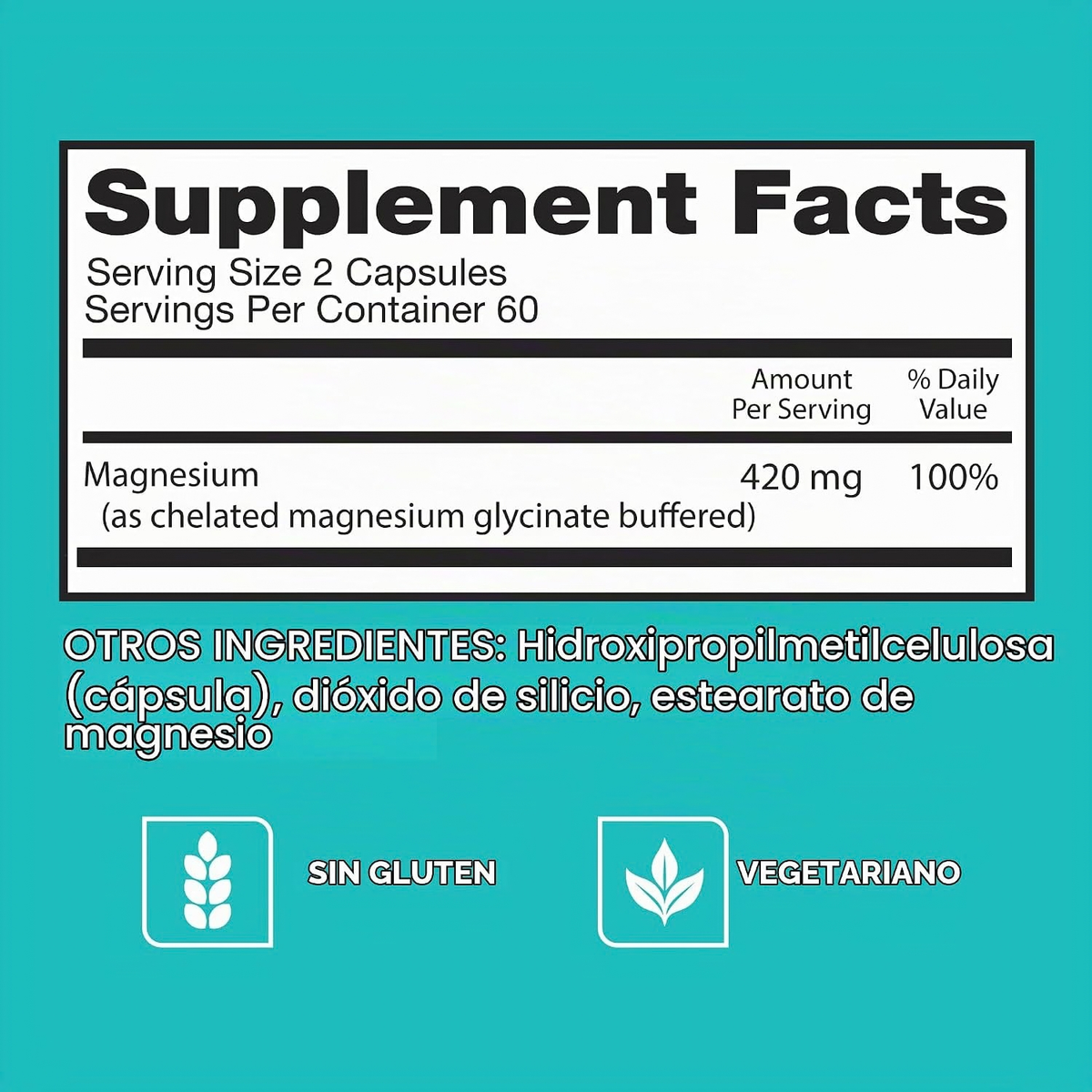 Magnesio 420mg Magnesium Mujer Y Hombre 120 Cápsulas Sin Sabor