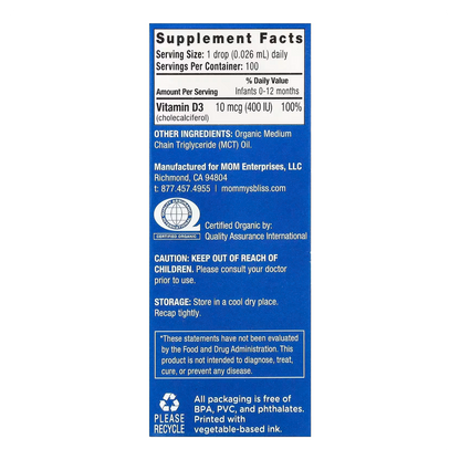 Suplemento Drops Vitamina D3 Para Bebés Gotas 3.24ml Sin Sabor